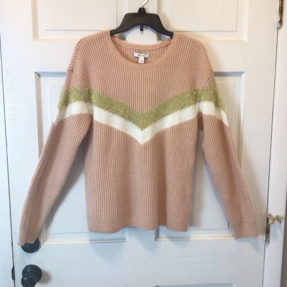 Nine West Womens Pink Metallic Shine Chevron Print Pullover Sweater Size Small - Picture 6 of 10